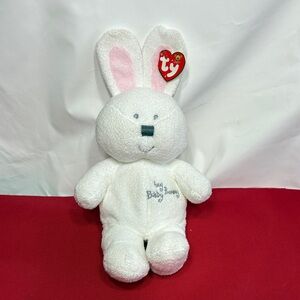 Ty White Plush Bunny with Pink Ear Accents HEY BABY BUNNY 12"